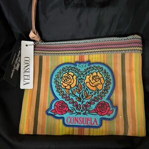 Consuela Multicolor Stripe Wristlet with Embroidered Heart Patch
